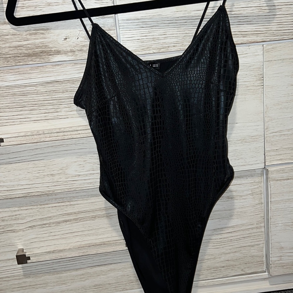Black snake print body suit